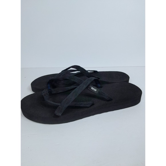 Teva Mush Mandalyn Black Strappy Flip Flops Toe Loop Sandals Women Sz 10 - Picture 1 of 10